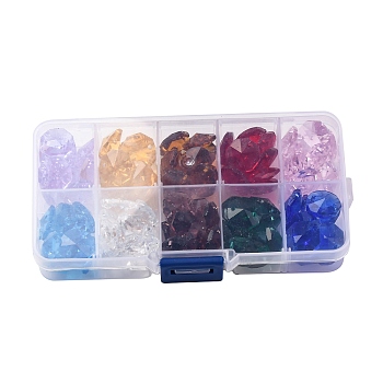 100Pcs Glass Sew on Rhinestone, with Plastic Box, Mixed Color, 14x14x8mm, Hole: 1.5mm, 10pcs/color