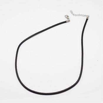 Round Leather Cord Necklaces Making, with 304 Stainless Steel Lobster Claw Clasps and Extender Chain, Black, 18 inch, 3mm