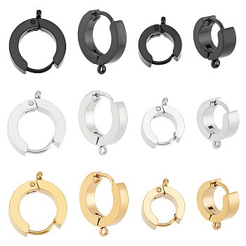 12Pcs 6 Style 304 Stainless Steel Hoop Earrings Findings, with Vertical Loops, Ring, Mixed Color, 12~15.5x11~14x3~4mm, Hole: 1.6~1.8mm, Pin: 1mm, 2Pcs/style