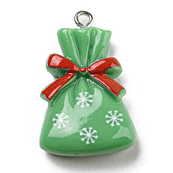 Opaque Resin Pendants, Christmas Charms with Platinum Plated Iron Loops, Green, Bag, 29.5x19x8mm, Hole: 2mm