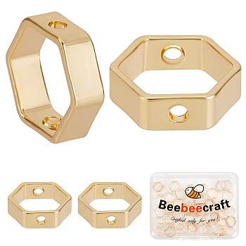 60Pcs Brass Bead Frames, Hexagon, Real 18K Gold Plated, 8x8.5x2.5mm, Hole: 1.2mm
