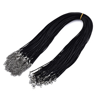 Waxed Cotton Cord Necklace Making, with Alloy Lobster Claw Clasps and Iron End Chains, Platinum, Black, 17.91 inch(45.5cm), 0.15cm, End Chains: 5.5~6cm long