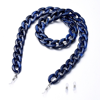Eyeglasses Chains, Neck Strap for Eyeglasses, with Acrylic Curb Chains, 304 Stainless Steel Lobster Claw Clasps and  Rubber Loop Ends, Dark Blue, 30.7 inch(78cm)