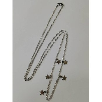 304 Stainless Steel Charm Necklaces, with Cable Chains and Lobster Claw Clasps, Star, Stainless Steel Color, 28.3 inch(72cm)
