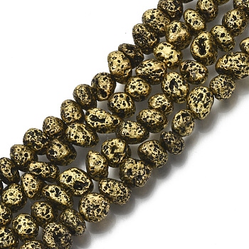 Electroplated Natural Lava Rock Beads Strands, Nuggets, Antique Golden Plated, 6~10x6~10x5~8mm, Hole: 1mm, about 52~54pcs/strand, 14.17 inch~14.96 inch(36~38cm)