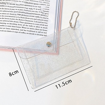 PVC Glitter Card Purse Keychain, with Ball Chains and Snap Button, Card Bag, Clear, 80x115mm