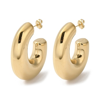 304 Stainless Steel Donut Stud Earrings, Half Hoop Earrings, Real 18K Gold Plated, 42x11.8mm