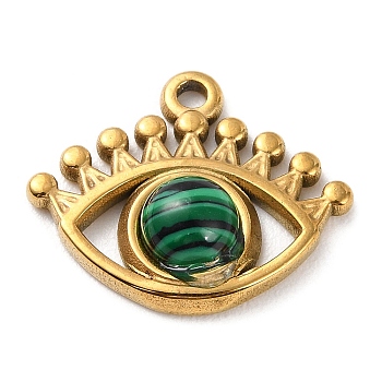 Natural Malachite Eye Pendants, Golden Plated 304 Stainless Steel Eye Charms, 16.5x20x5mm, Hole: 1.6mm