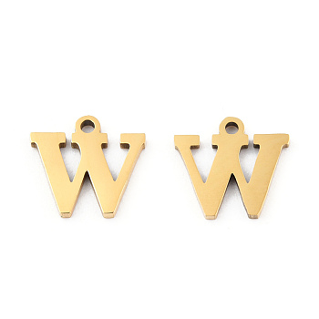 201 Stainless Steel Charms, Alphabet, Letter.W, 9x9x1mm, Hole: 1mm