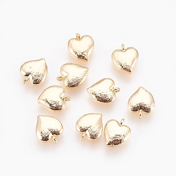 Brass Charms, Nickel Free, Real 18K Gold Plated, Heart, 9x7x3mm, Hole: 1mm