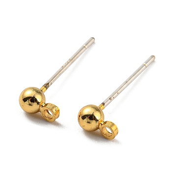 Brass Stud Earring Findings, with 925 Silver Pin, Long-Lasting Plated, Cadmium Free & Lead Free, Real 18K Gold Plated, 5x3mm, Hole: 1mm, Pin: 0.6mm