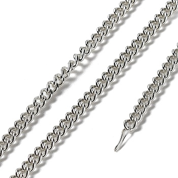 Rhodium Plated 925 Sterling Silver Faceted Curb Chains, Soldered, Platinum, link: 3x2x1mm