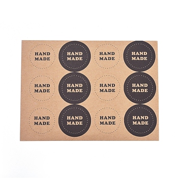 DIY Sealing Stickers, Label Paster Picture Stickers, for Gift Packaging, Flat Round with Word Hand Made, Peru, 160x120x0.3mm, Sticker: 35mm, 12pcs/sheet