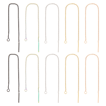 10 Pairs 5 Colors 304 Stainless Steel Stud Earring Finding, with Hole, Ear Thread, Mixed Color, 109x1x0.4mm, Hole: 1.7mm, Pin: 0.7mm, 2 Pairs/color