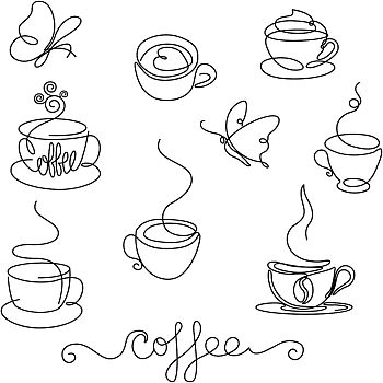 PVC Wall Stickers, for Wall Decoration, Coffee Cup & Butterfly Pattern & Word coffee, Black, 290x900mm