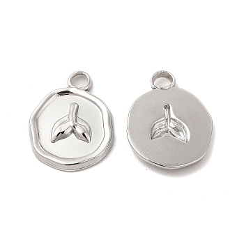 304 Stainless Steel Pendants, Flat Round with Fishtail Charm, Stainless Steel Color, 16.5x13x2mm, Hole: 2mm