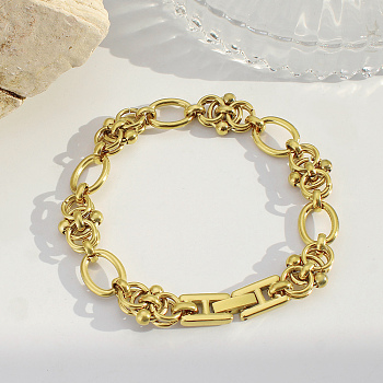 304 Stainless Steel Link Chain Bracelets for Women, Real 18K Gold Plated, Ring, 7.68 inch(19.5cm)