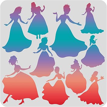 Plastic Reusable Drawing Painting Stencils Templates, for Painting on Scrapbook Fabric Tiles Floor Furniture Wood, Square, Princess Pattern, 300x300mm