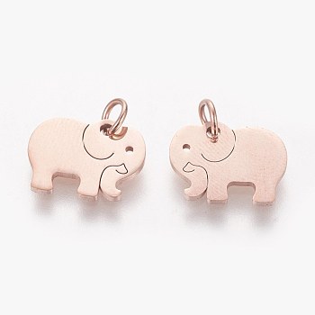304 Stainless Steel Pendants, Elephant, Rose Gold, 11x14x1mm, Hole: 3mm