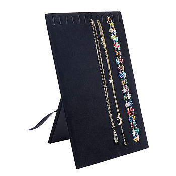 1Pc Velvet Covered Wood Jewelry Necklace Display Planks, Rectangle, Black, 25x20x0.4cm