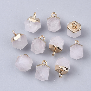Natural Quartz Crystal Charms, Rock Crystal Charms, with Top Golden Plated Iron Loops, Star Cut Round Beads, 12x10x10mm, Hole: 1.8mm