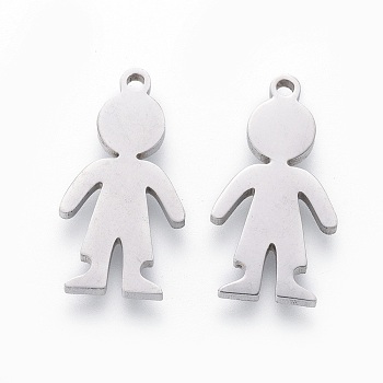 201 Stainless Steel Pendants, Manual Polishing, Boy, Stainless Steel Color, 18x9x1.5mm, Hole: 1.2mm