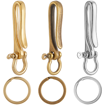 9Pcs 9 Styles Alloy & Brass D-Ring Anchor Shackle Clasps, Split Key Rings, S-Hook Clasps, Mixed Color, 25x25x7mm, Hole: 2.5mm