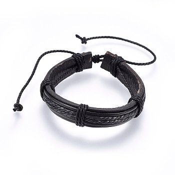 Leather Cord Bracelets, with Waxed Cord, Black, 2 inch(5cm)~3-1/8 inch(8cm)