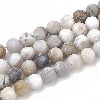 Natural Bamboo Leaf Agate Beads Strands, Frosted, Round, 8~8.5mm, Hole: 1mm, about 47pcs/strand, 15.5 inch