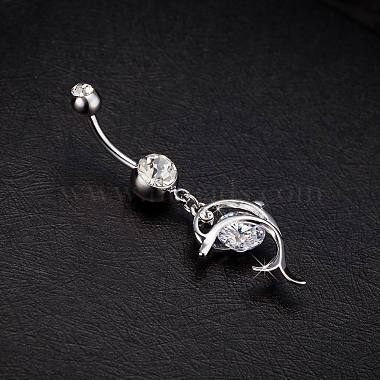 Piercing Jewelry Real Platinum Plated Brass Rhinestone Dolphin Navel Ring Belly Rings(AJEW-EE0001-63)-3