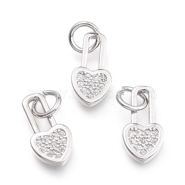 Real Platinum Plated Clear Heart Brass+Cubic Zirconia Charms