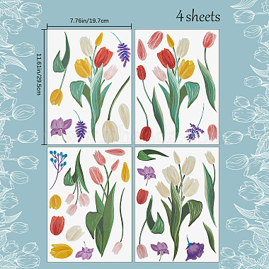 4 Sheets 4 Styles Tulip Flower PVC Waterproof Static Stickers(AJEW-WH0033-84)-2