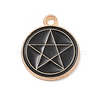 Alloy Enamel Pendants, Light Gold, Cadmium Free & Lead Free, Black, Flat Round Charm, Star, 20x16.5x1mm, Hole: 2mm(ENAM-A008-45D-KCG)