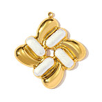 304 Stainless Steel Enamel Pendants, Flower Charms, Ion Plating(IP), Real 18K Gold Plated, White, 35x33mm(STAS-OY002-89G)