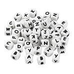 52Pcs 26 Style Food Grade Eco-Friendly Silicone Beads, Letter Style, White, Cube, Letter A~Z, 12x12x12mm, Hole: 2mm, 2pcs/style(SIL-LS0001-03)