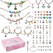 DIY Europen Bracelet Necklace Making Kit, Including Angel & Heart Resin & Glass European & Clay Rhinestone Beads, Alloy Beads & Dangle Charms, Brass Bracelet & Waxed Cord Necklace Making, Antique Silver & Platinum, 73Pcs/box(DIY-CD0001-46)