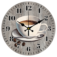 MDF Printed Wall Clock, for Home Living Room Bedroom Decoration, Flat Round, Coffee, 300mm(HJEW-WH0058-005)