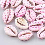 Printed Natural Cowrie Shell Beads, No Hole/Undrilled, Hot Pink, 20~26x13~18x5~7mm(X-SHEL-S274-02B)