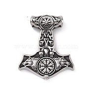 304 Stainless Steel Pendants, Thor's Hammer, Antique Silver, 48x40.5x7mm, Hole: 5mm(STAS-J039-07AS)