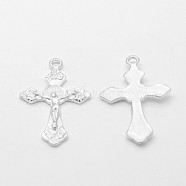 Tibetan Style Alloy Pendants, For Easter, Lead Free & Cadmium Free & Nickel Free, Crucifix Cross Pendant, Silver Color Plated, Size: about 33.5mm long, 20.5mm wide, 2.5mm thick, hole: 2mm(X-TIBEP-LF11118Y-S-FF)