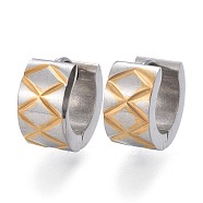 Two Tone 304 Stainless Steel Huggie Hoop Earrings, Textured, Ring, Golden & Stainless Steel Color, 13x13.5x7mm, Pin: 1mm(EJEW-L252-009GP)