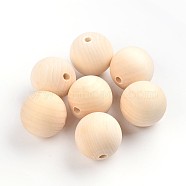 Round Unfinished Wood Beads, Natural Wooden Loose Beads Spacer Beads, Lead Free, Moccasin, 35mm, Hole: 7mm(X-WOOD-Q008-35mm-LF)