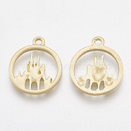 Smooth Surface Alloy Pendants, Ring with Castle, Matte Gold Color, 18.5x15.5x2mm, Hole: 1.5mm(X-PALLOY-S117-109)