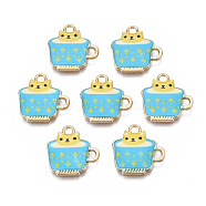 Rack Plating Alloy Enamel Charms, Free & Nickel Free & Lead Free, Cup with Cat, Dark Turquoise, 15x15x1.9mm, Hole: 1.8mm(ENAM-T011-140C)