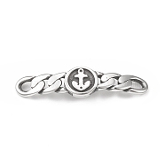 Tibetan Style 304 Stainless Steel Connector Charms, Flat Round with Anchor Pattern, Antique Silver, 10x42x2.5mm, Hole: 3x3.5mm(STAS-G303-01AS)