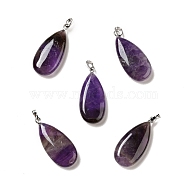 Natural Amethyst Pendants, with Platinum Tone Brass Findings, Teardrop, 33x15x7~7.5mm, Hole: 5x3.5mm(G-P474-01P-08)