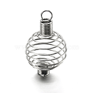 Steel Spiral Bead Cages Pendants Making, Round, Platinum, 34~37x24mm, Hole: 4.5mm(X-STAS-A031-01-A)