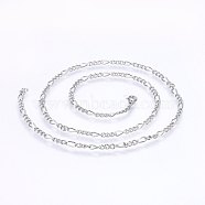 304 Stainless Steel Figaro Chain Necklaces, with Lobster Claw Clasps, Stainless Steel Color, 19.7 inch(50cm), 3mm(NJEW-F227-03-02)