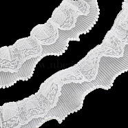 7 Yards Polyester & Chinlon Flower Ribbon, Ruffled Lace Trim for Costume Decoration, with Imiation Pearls, White, 2-3/8~2-1/2 inch(60~62mm)(OCOR-WH0070-83)