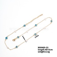 Evil Eye Brass Link Chain Necklaces Hip-hop Rock Fashion Necklace, Deep Sky Blue, 15.75 inch(40cm)(WS7214-2)